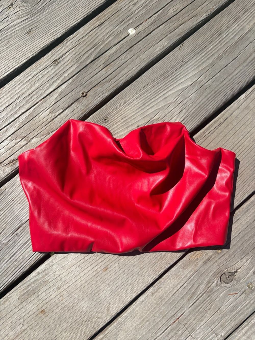 Red Faux Leather Strapless Top